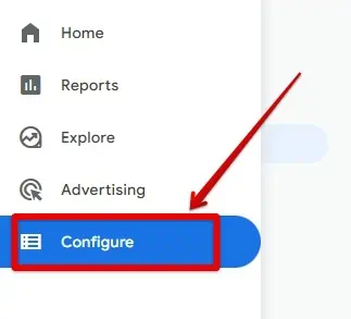 Selecting configure in GA4