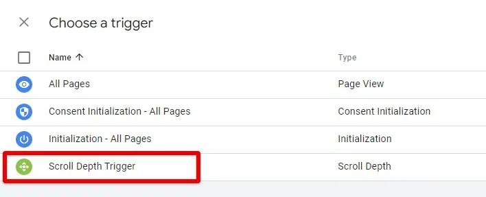 Selecting the scroll depth trigger in ga4