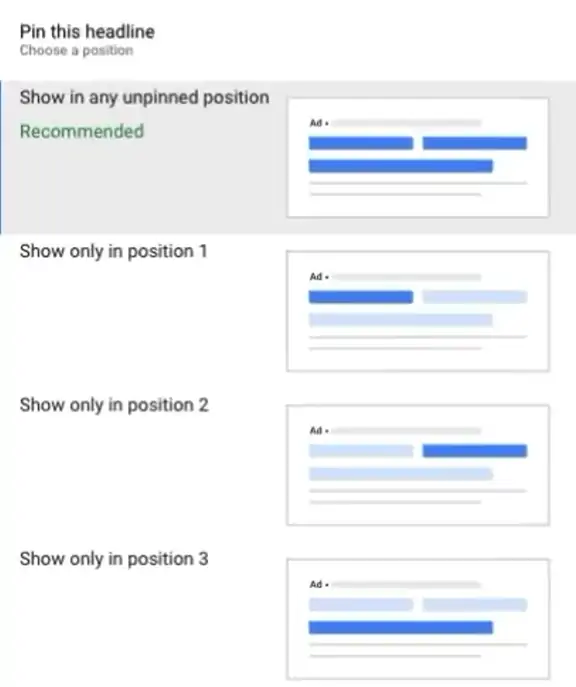 The different positions where you can pin your headline