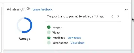 Ad strength section in the display ad creation page