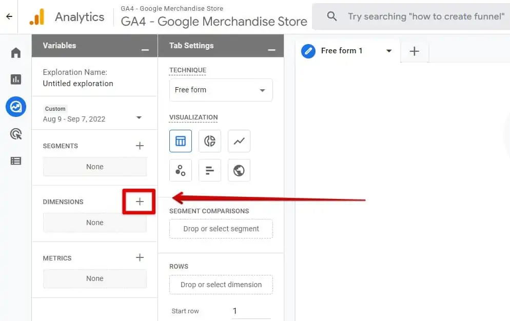 Adding dimensions in GA4 explorations