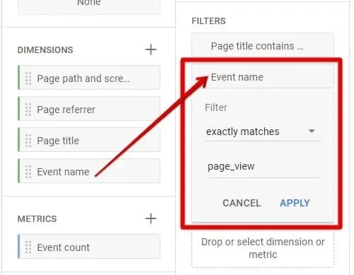 Adding event name in filters with filters settings