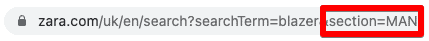 Additional query parameter of section in the search results URL apart from searchTerm