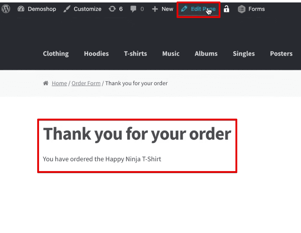 Edit the Thank You page of the Demoshop