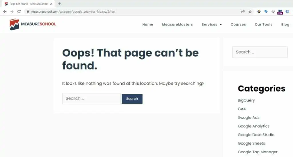 Measureschool page not found error