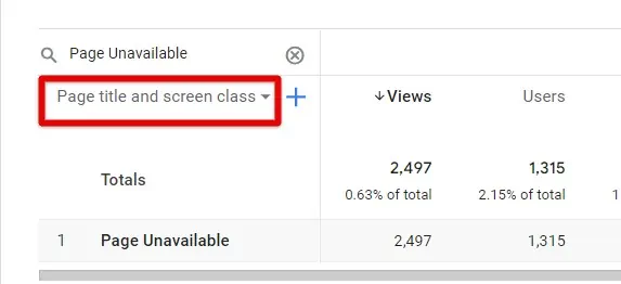 Selecting a primary dimension in GA4 pages and screens report