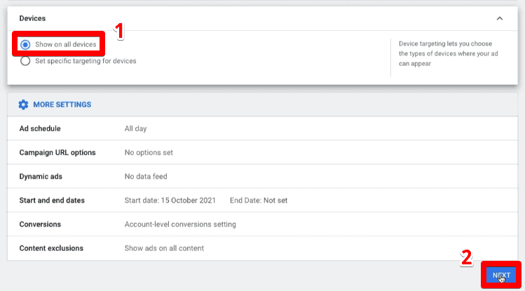 Mostrando em todos os dispositivos de configuração