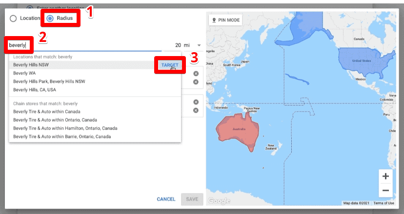 Segmentar um local dentro de um determinado raio