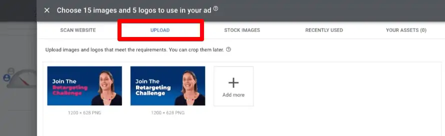 Uploading images and logos for responsive display ads