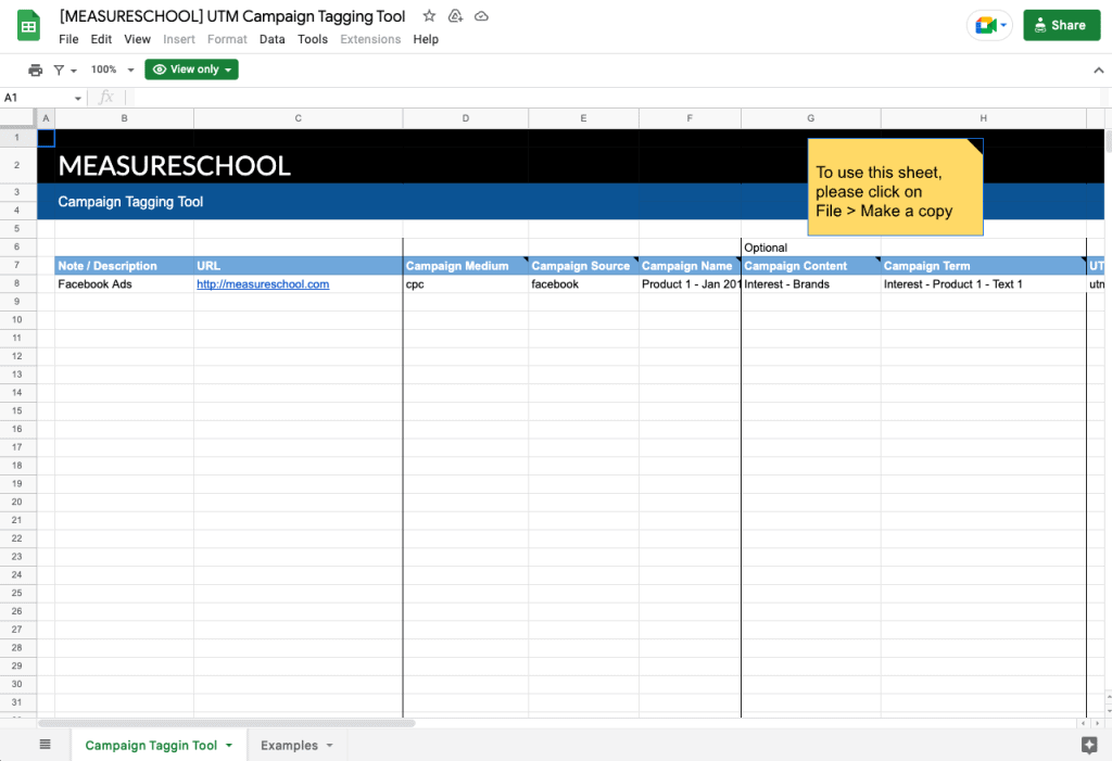 Screenshot of Measureschool’s UTM tool