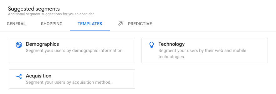 Screenshot of Templates under suggested segments