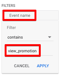 Applying event name filter for view_promotion