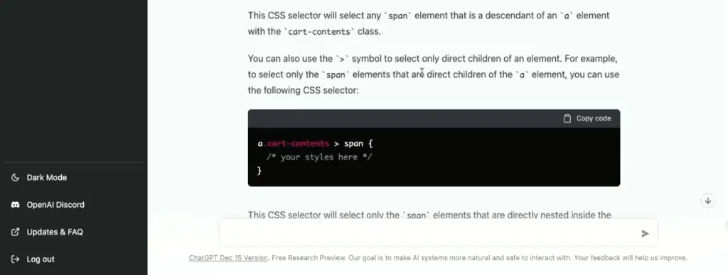 CSS selector for ‘span’ elements that are direct children of the ‘a’ elements with ‘cart-contents’ class