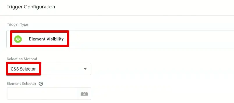 CSS selector method for the element visibility trigger