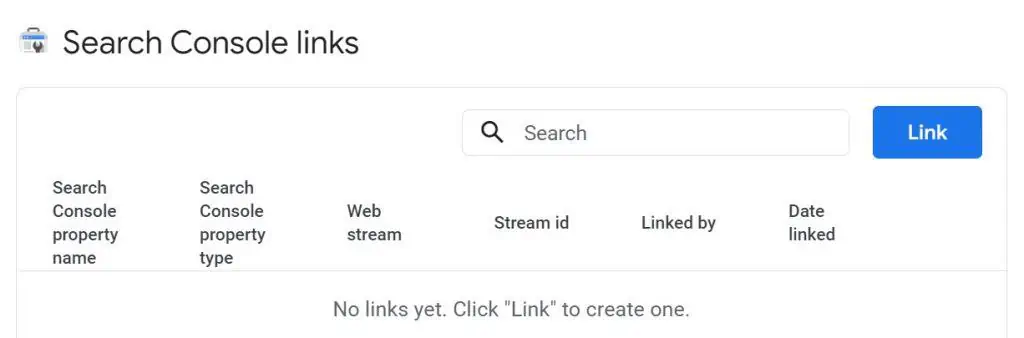 Clicking the link button in the search console links