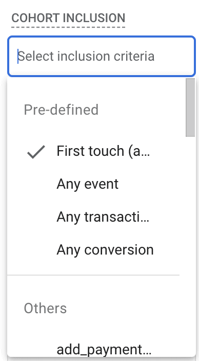 Cohort inclusion criteria in GA4