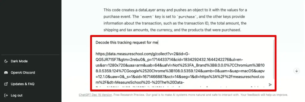 Decoding a tracking request with ChatGPT