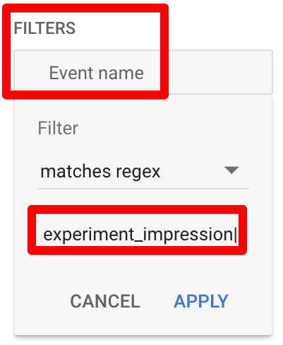 Filtering experiment impression and other relevant events in GA4 exploration