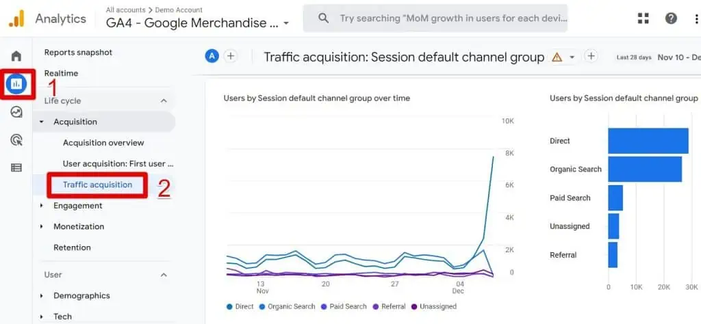 GA4 traffic acquisition report