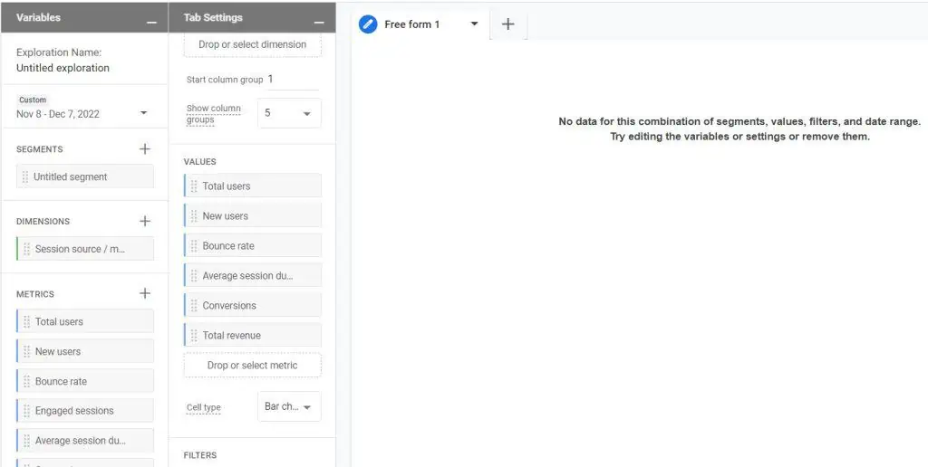 No data for segments and filters in GA4 explorations