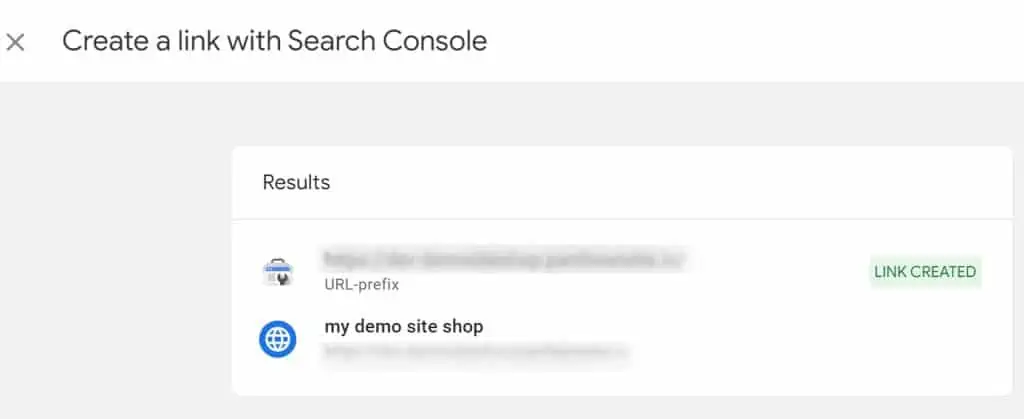 Search console link created in GA4