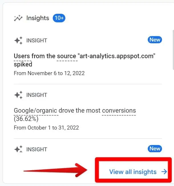 Selecionar visualizar todos os insights no instantâneo de relatórios