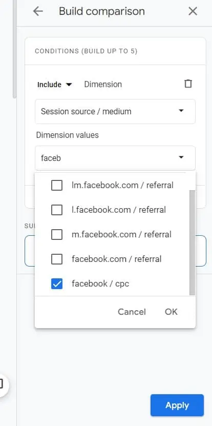 Track website traffic sources with GA4 by adding the source medium dimension values in comparisons