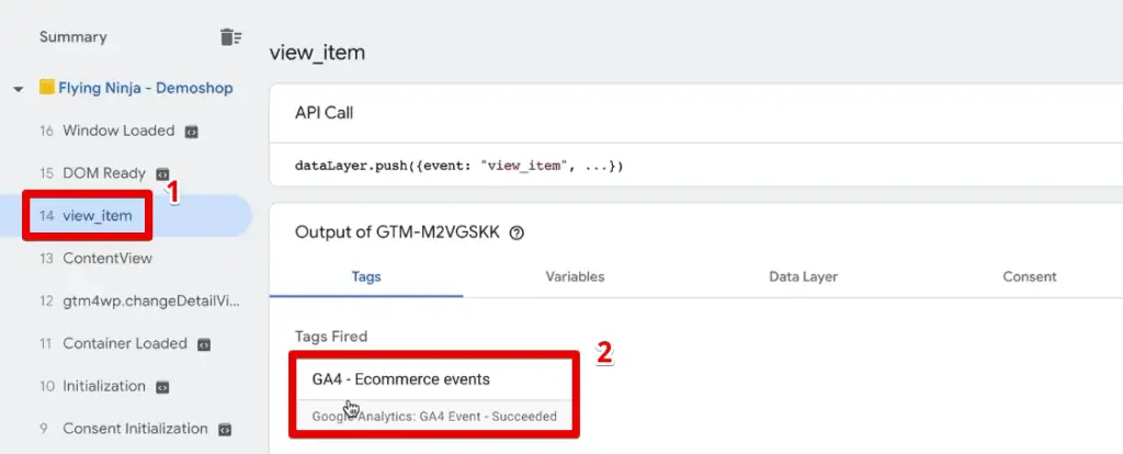 GA4 eCommerce tag successfully fired
