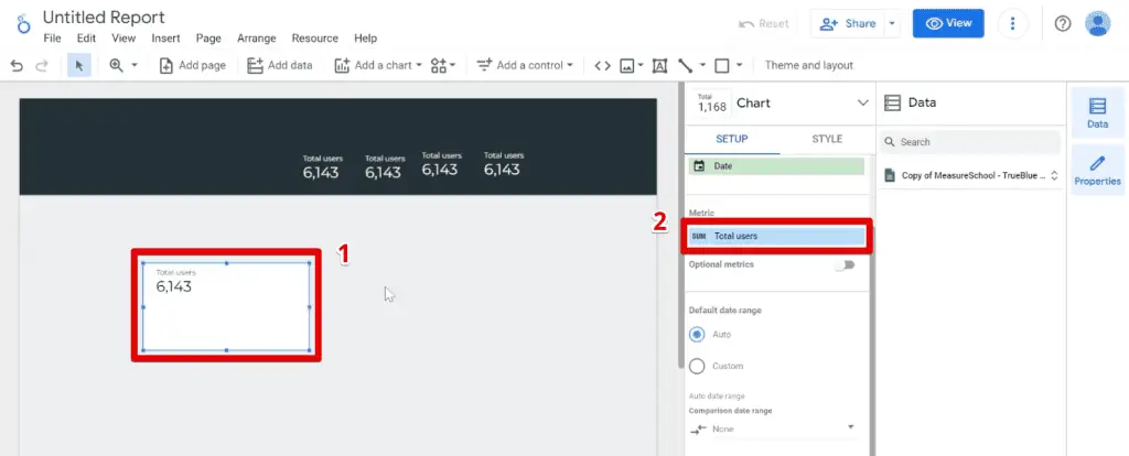 Inserting a scorecard showing the total users