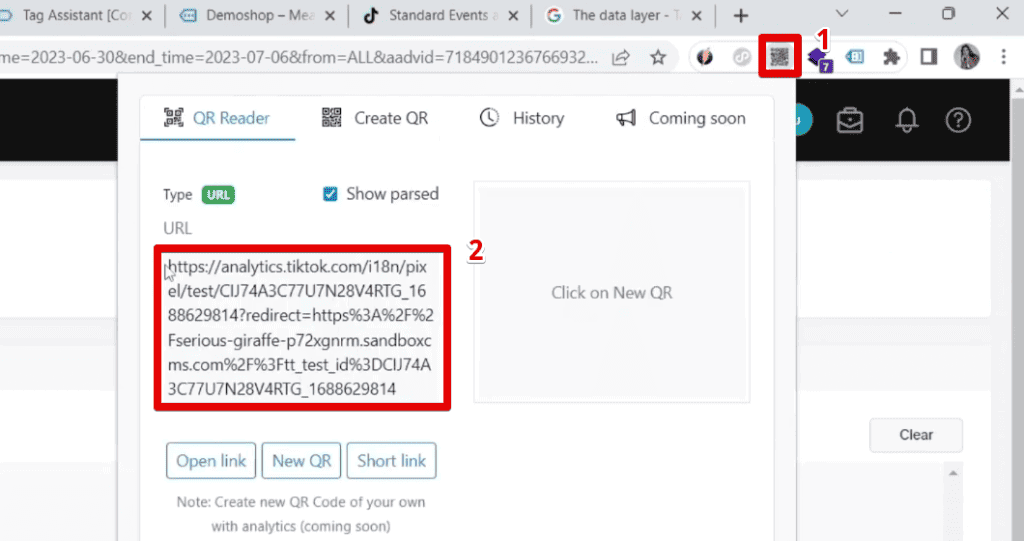 Link generated by the QR Code Reader extension
