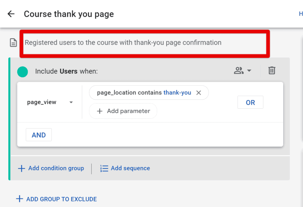 Add audience description in the audience builder