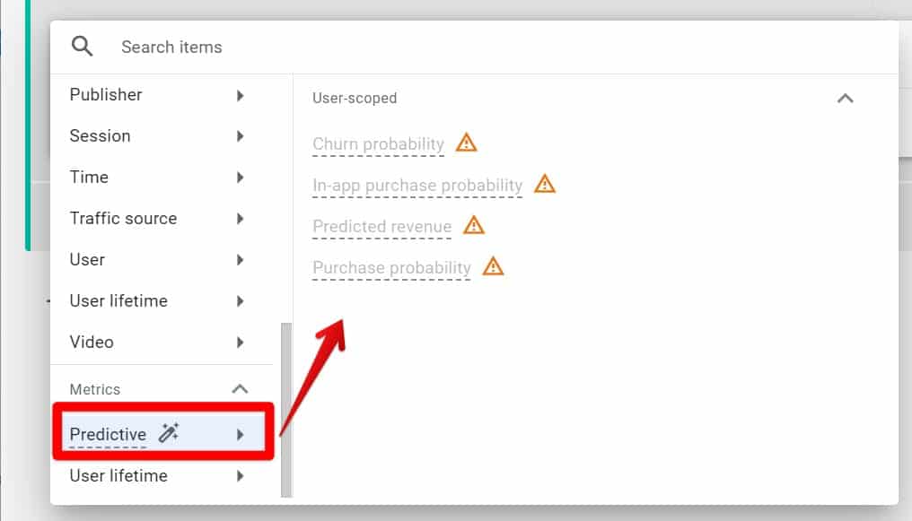 Adding a predictive metric condition group