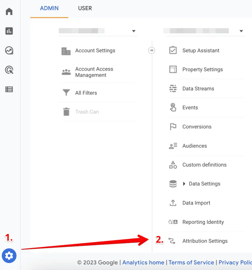 Attribution settings in the GA4 admin section