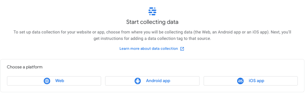 Choose a data source for GA4 property from the web, android app, or iOS app