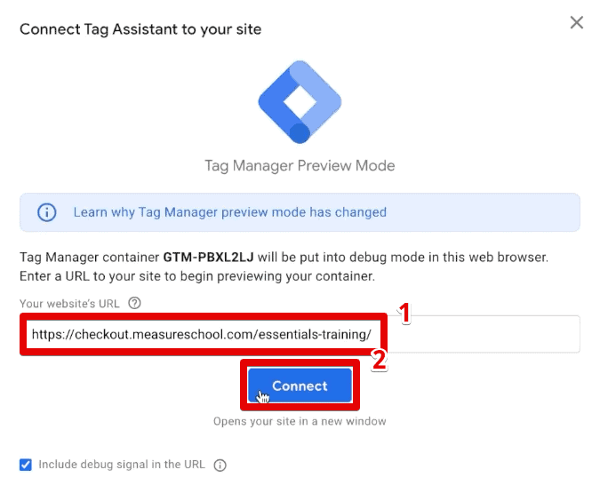 Connecting Tag Assitant to the checkout page