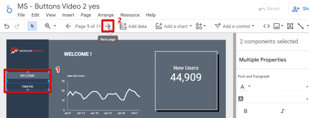 Copying the navigation buttons and going to the next page of the dashboard
