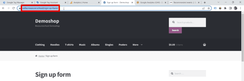Copying the sign-up form URL
