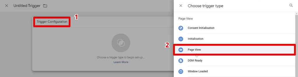 Creating a page view trigger configuration
