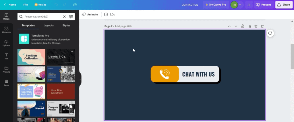 Custom button image in Canva