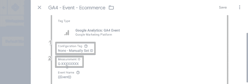 GA4 event tag configuration from the GTM container