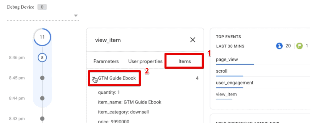 Information on the item viewed in the view_item event