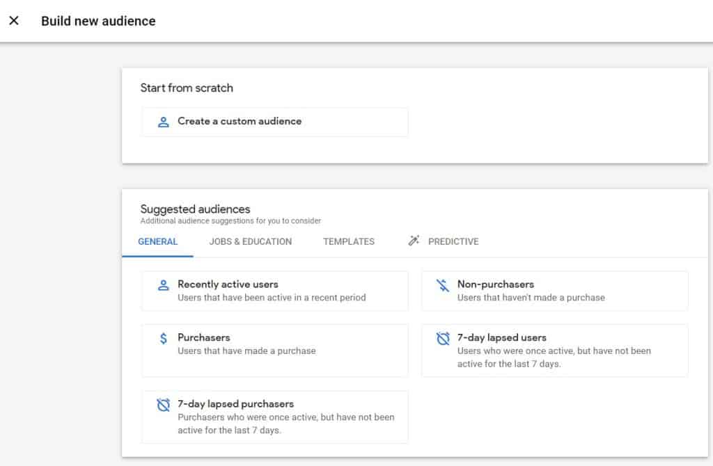 New audience creation page