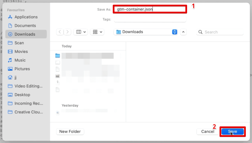 Saving the GTM container JSON file