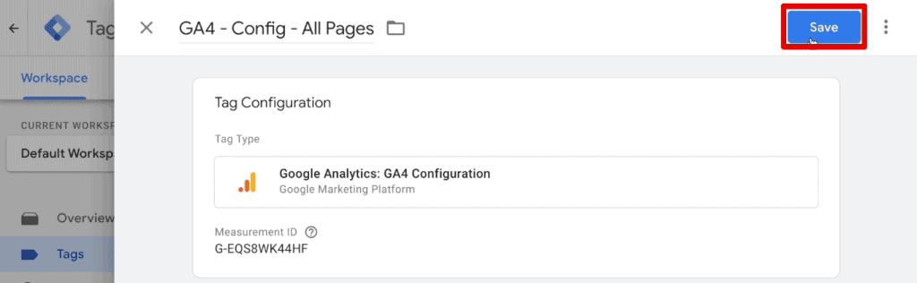 Saving the configuration tag