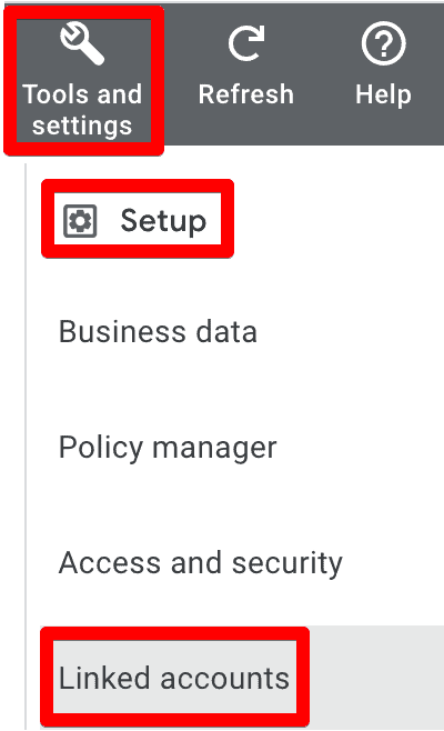 Google Ads showing how to access linked accounts