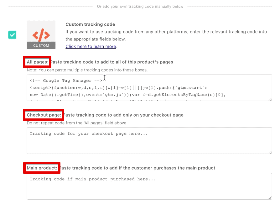Sections to implement custom tracking