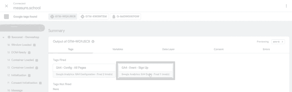 Sign-up event tag fired successfully