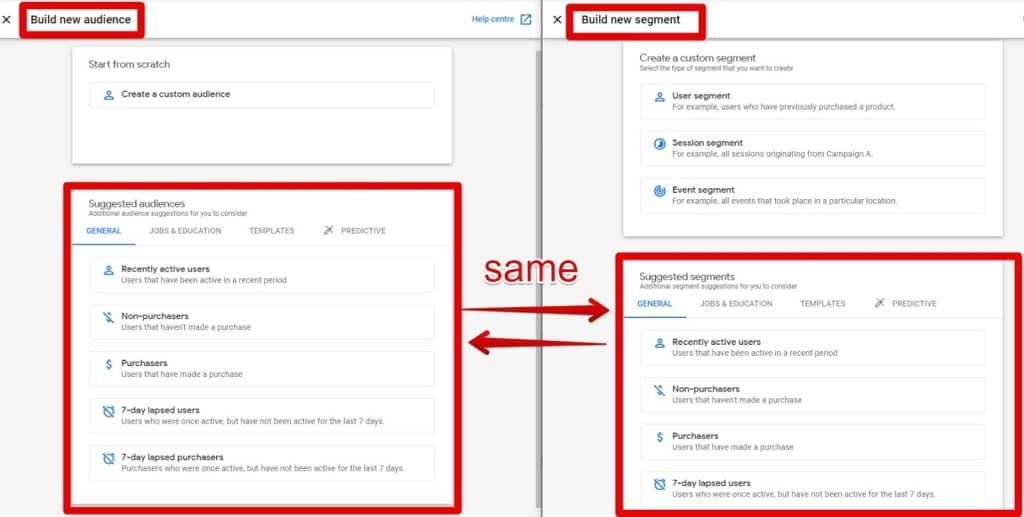 Similarities between the Audience and Segment builders