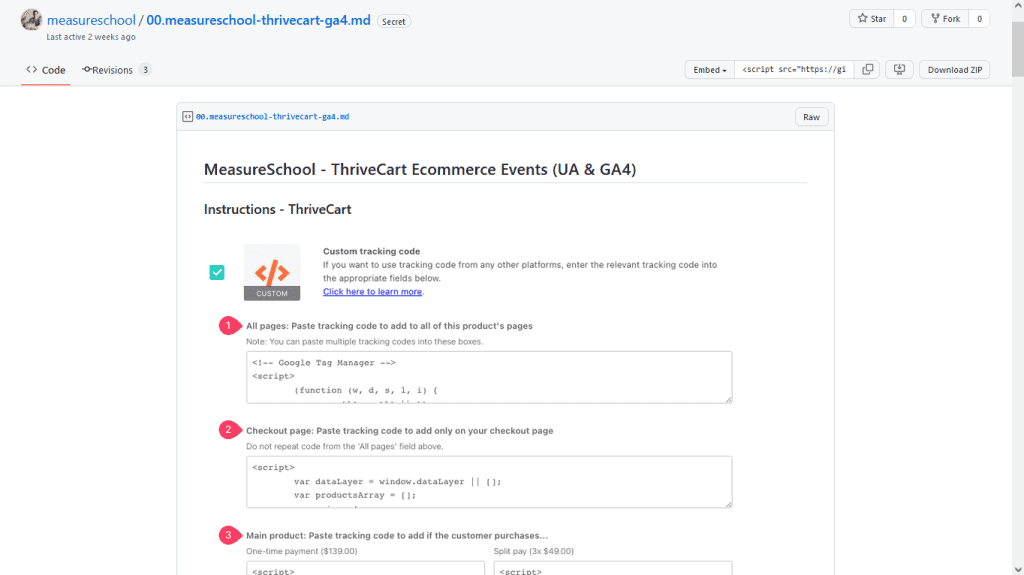ThriveCart eCommerce events installation instructions