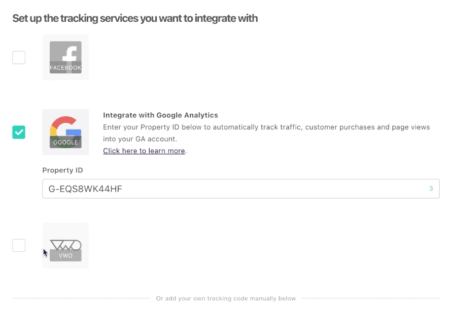 Tracking services available on ThriveCart